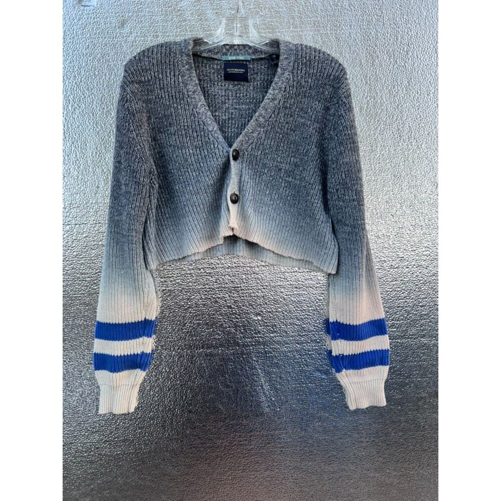 SCOTCH & SODA WOMENS KNIT SWEATER SIZE L BLUE OMBRE STRIPES CUT CROPPED